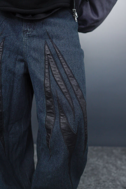 WBI 24SS EPD-02 / WBI Leather logo patchwork denim pants